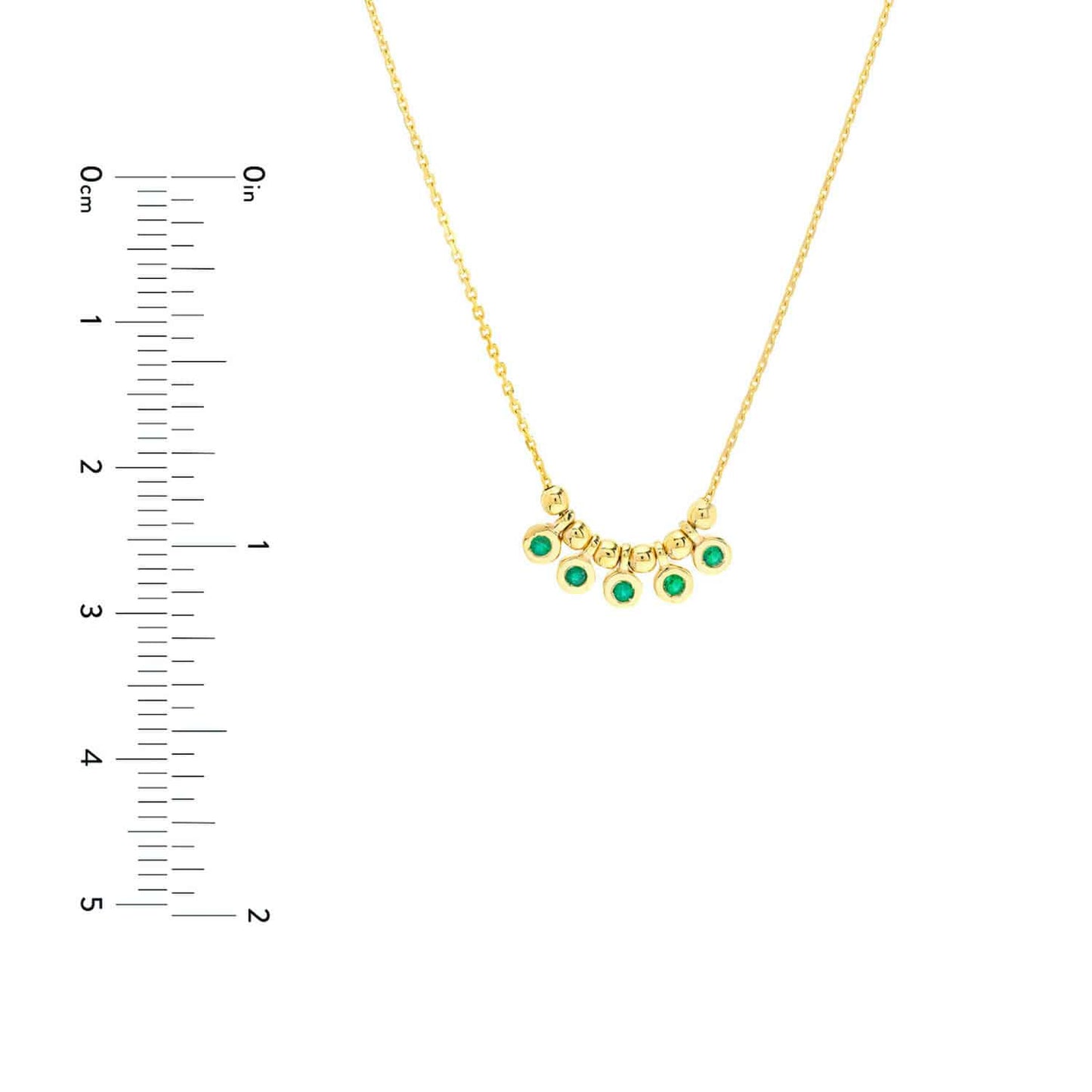 14K Real Gold Mini Ruby Emerald Bezel Bead Station Necklace 16"-18" Adjustable