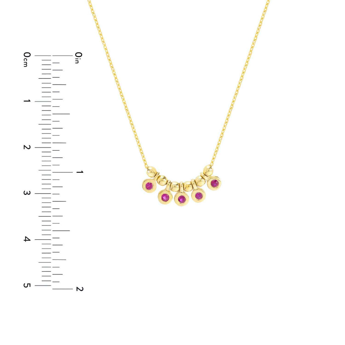 14K Yellow Gold Mini Ruby Emerald Bezel Bead Station Necklace (Solid Links) 16" - 18" Adjustable - WJD Exclusives