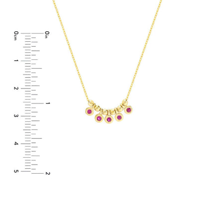 14K Real Gold Mini Ruby Emerald Bezel Bead Station Necklace 16"-18" Adjustable