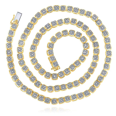 8.50CTW Natural Diamond 10K Yellow Gold 5.5mm Round Studded Tennis Necklace 24" - WJD Exclusives