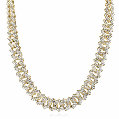 21.75 - 43CTW Natural Diamond 10K Yellow Gold Pave Edge Miami Cuban Necklace (Solid Links) 22" - WJD Exclusives