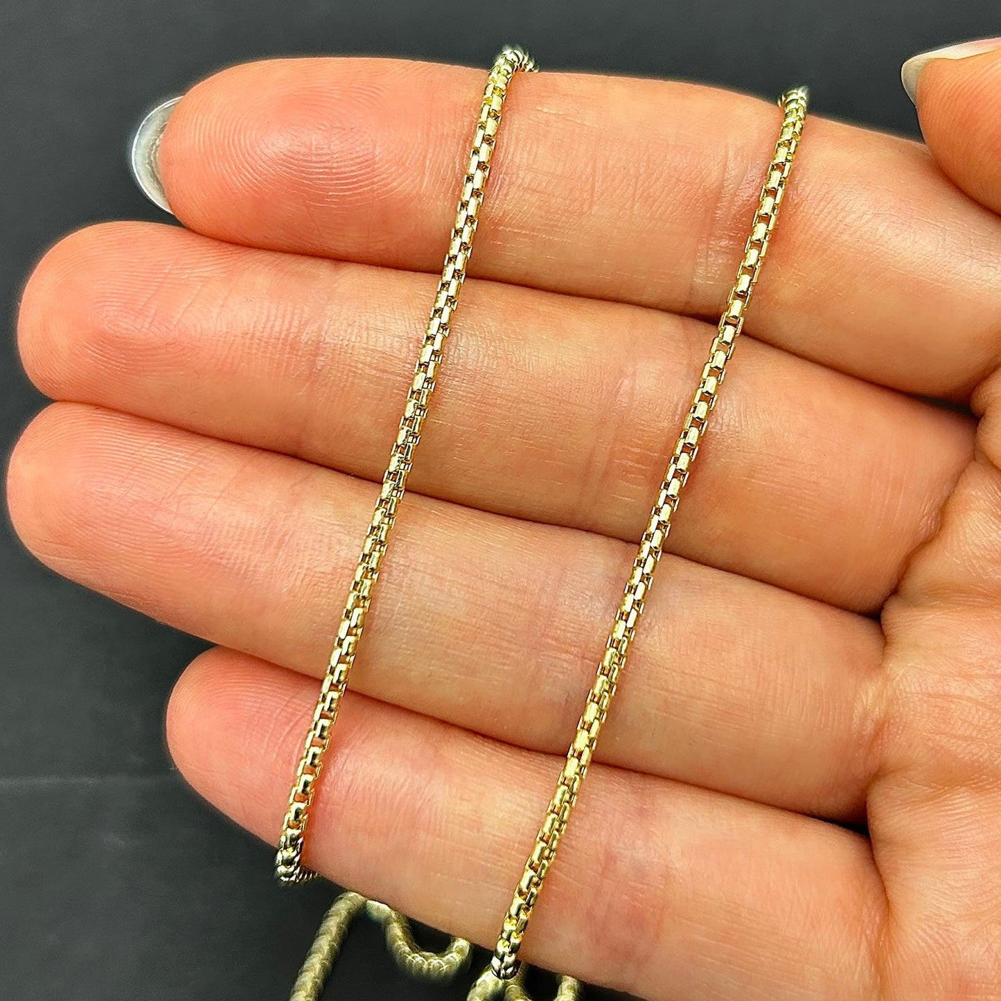 14K Real Gold 1.8mm Solid Round Box Chain Necklace 16"-24"