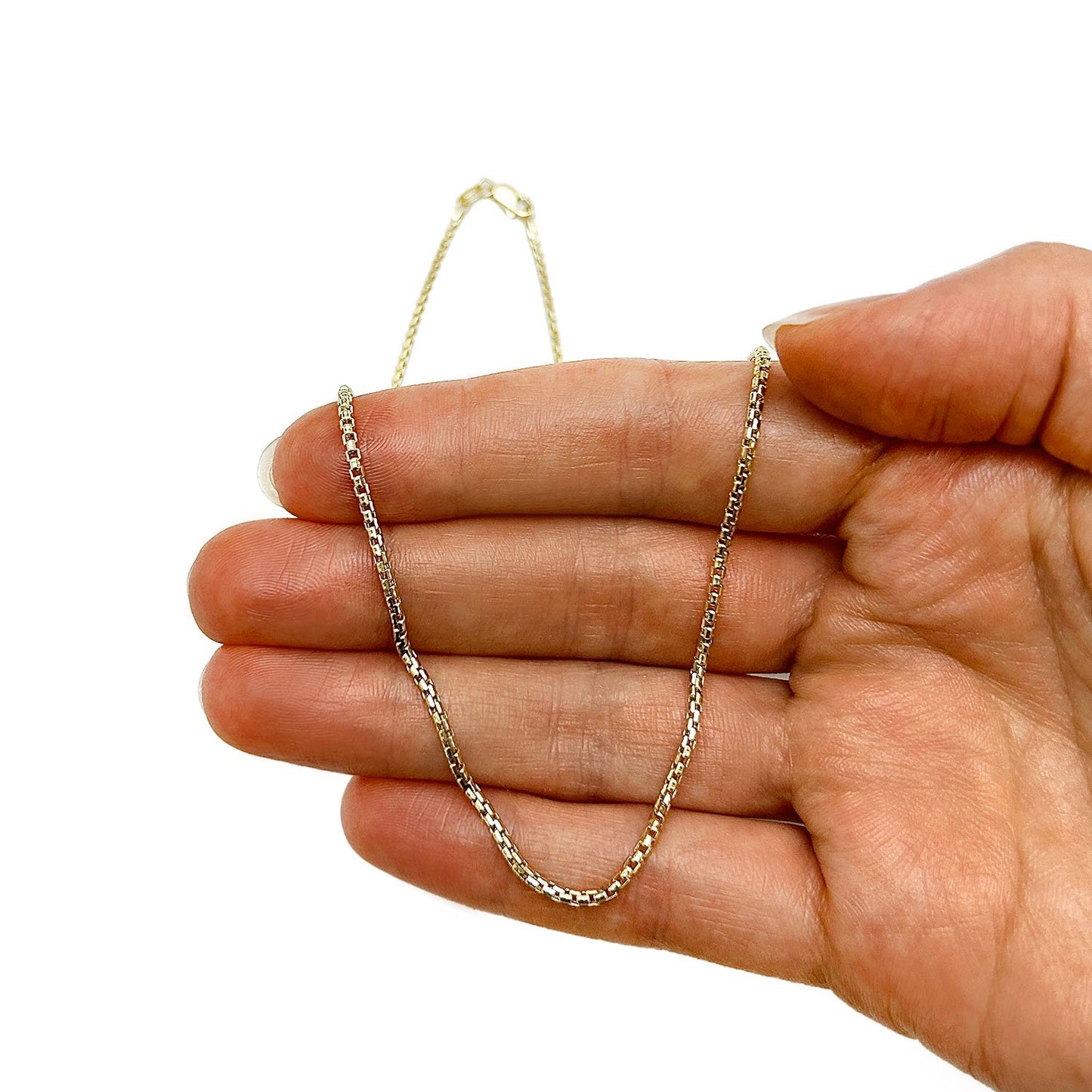 14K Real Gold 1.8mm Solid Round Box Chain Necklace 16"-24"
