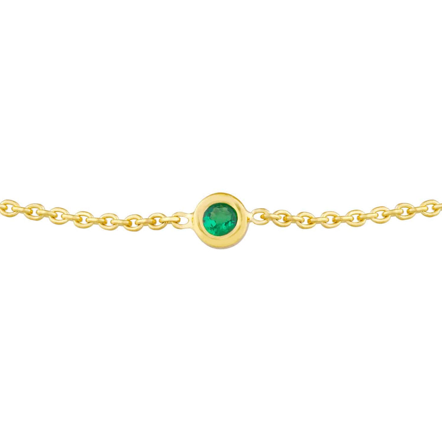 14K Real Gold Yellow Mini Emerald Bezel Bolo Cable Bracelet 5"-9.5" Adjustable
