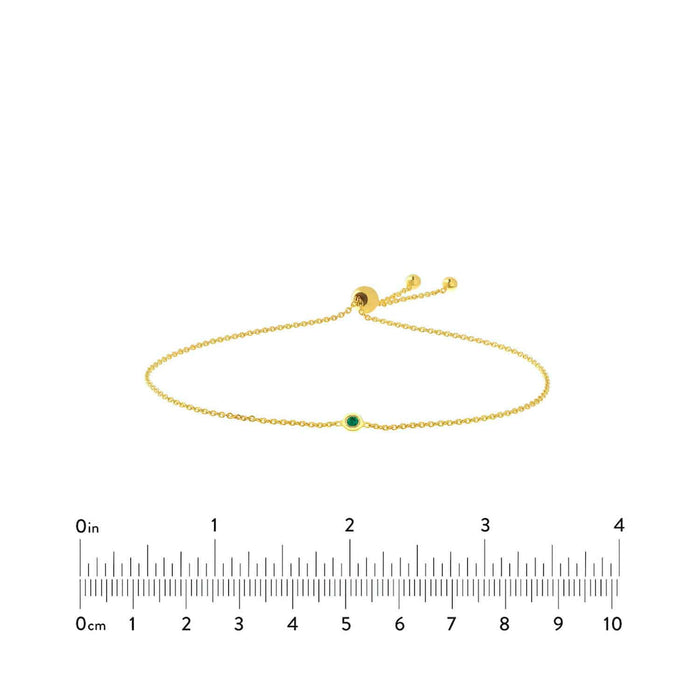 14K Yellow Gold Mini Emerald Bezel Bolo Cable Bracelet (Hollow) 5" - 9.5" Adjustable - WJD Exclusives