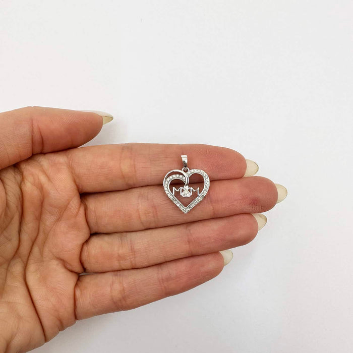 0.16CTW Natural Diamond 10K Gold Yellow White Rose Mom Heart Pendant 0.8" - WJD Exclusives