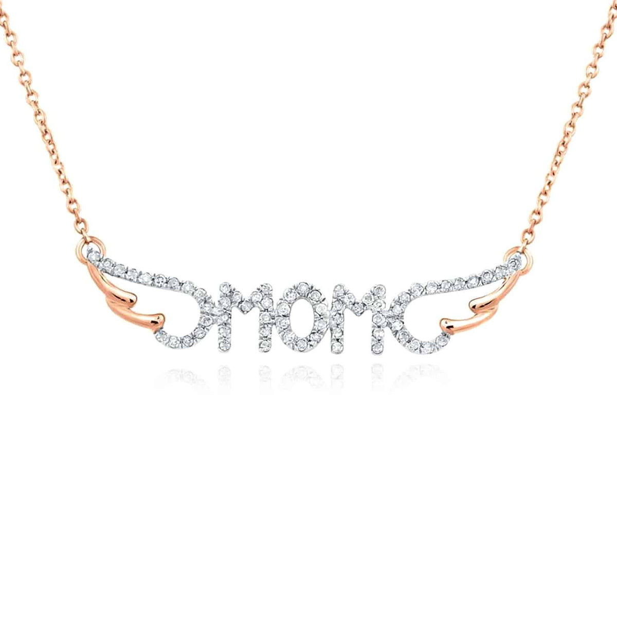 0.16CTW Natural Diamond 10K Yellow White Rose Gold Wings MOM Necklace (Solid Links) 18" - WJD Exclusives