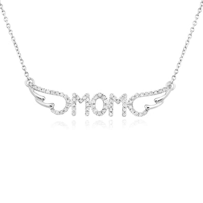 0.16CTW Natural Diamond 10K Yellow White Rose Gold Wings MOM Necklace (Solid Links) 18" - WJD Exclusives