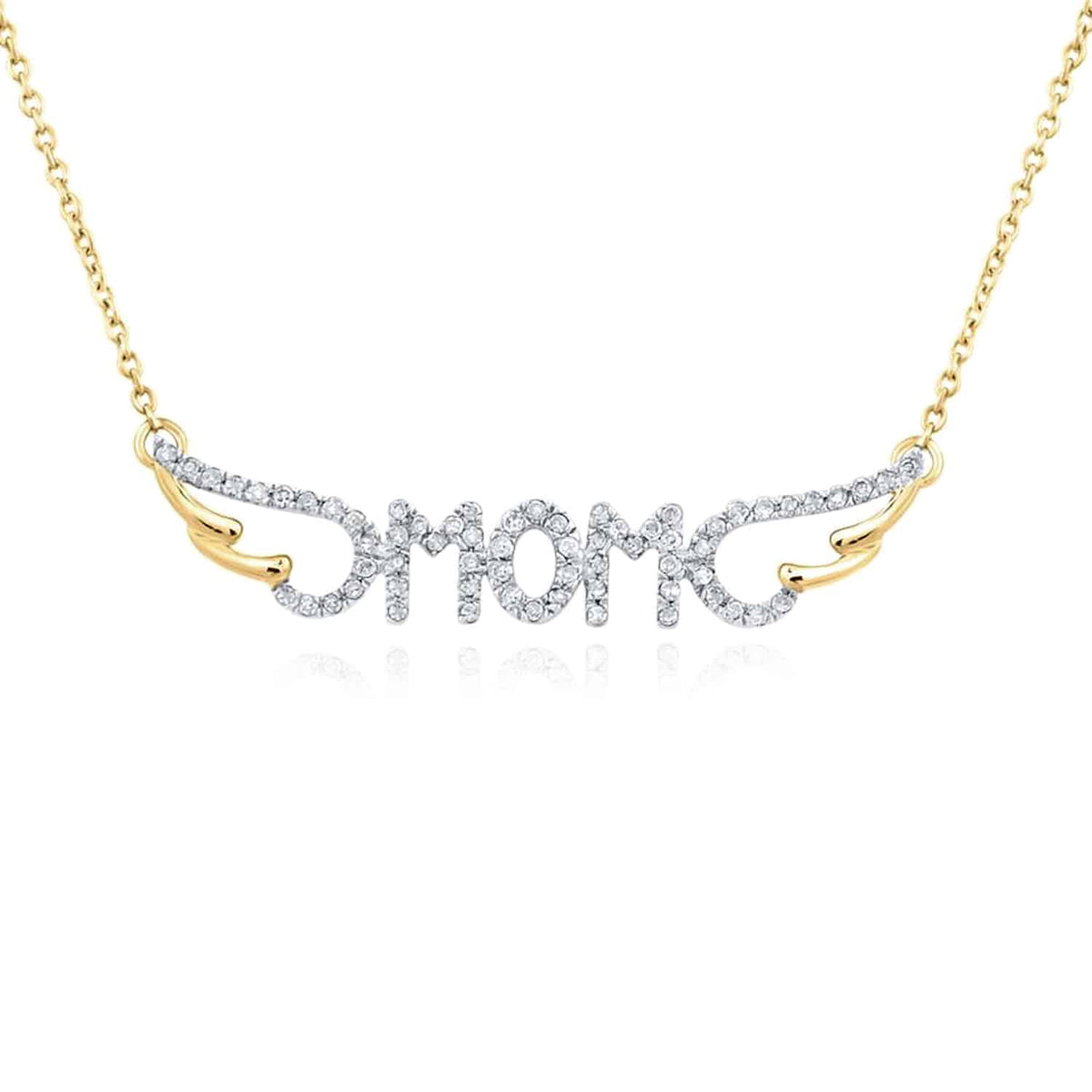 0.16CTW Natural Diamond 10K Yellow White Rose Gold Wings MOM Necklace (Solid Links) 18" - WJD Exclusives
