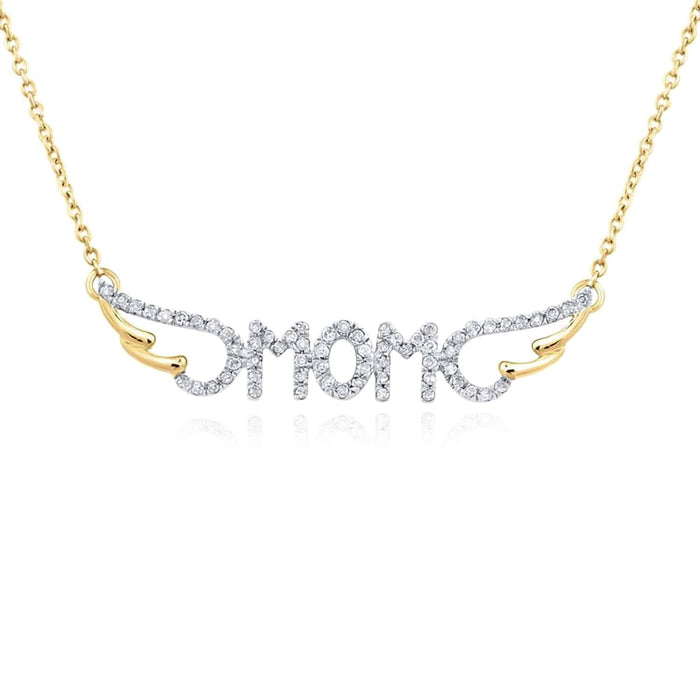 0.16CTW Natural Diamond 10K Yellow White Rose Gold Wings MOM Necklace (Solid Links) 18" - WJD Exclusives