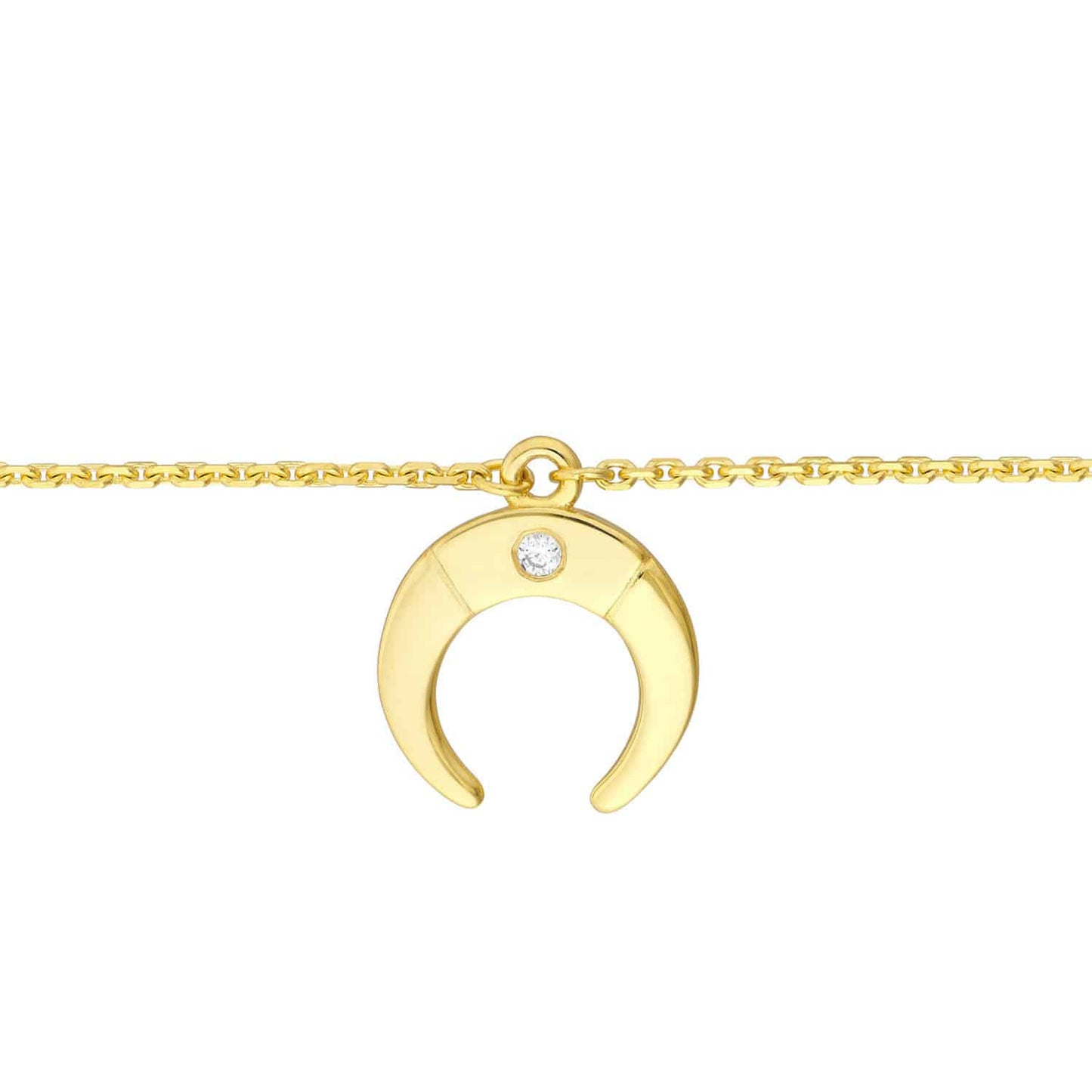 Real Diamond 14K Real Gold Drop Horn Pendant Choker Necklace 14"-16" Adjust