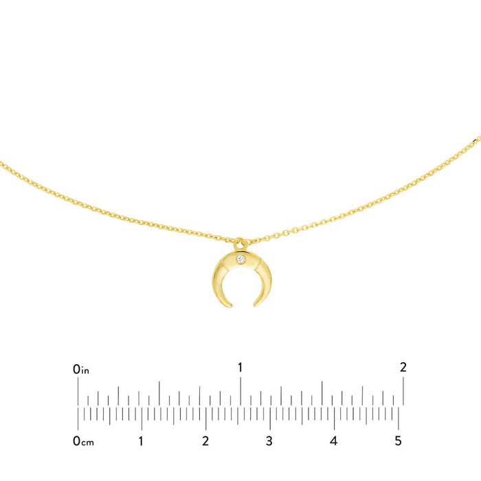 Natural Diamond 14K Yellow Gold Drop Horn Choker Necklace (Hollow) 14" - 16" Adjustable - WJD Exclusives