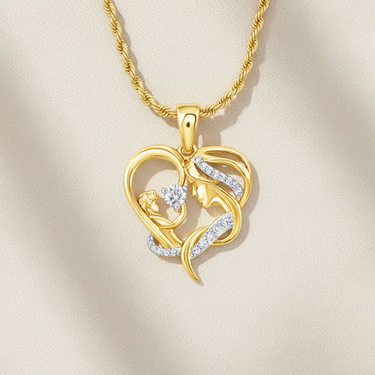 0.15CTW Natural Diamond 10K Gold Yellow Rose Mother Child Pendant 0.86"