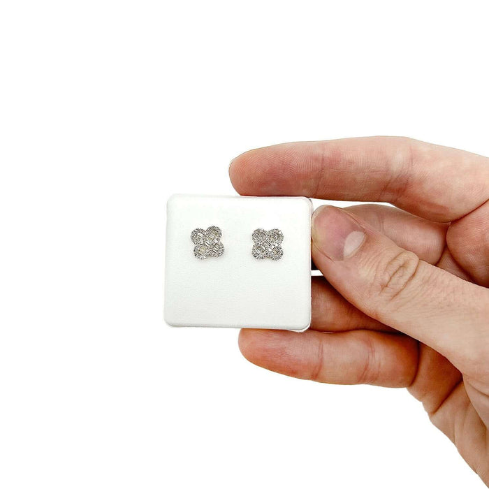 0.4CTW Natural Diamond 10K Gold Baguette Cluster Clover Screw Back Stud Earrings - WJD Exclusives
