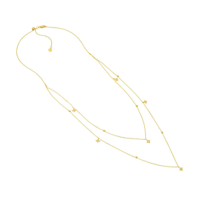 Natural Diamond Dangle 14K Yellow Gold Layered Star Necklace (Hollow) 18" - 22" Adjustable - WJD Exclusives