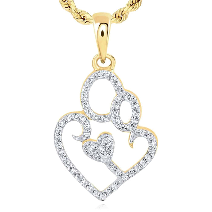 0.15CTW Natural Diamond 10K Gold Yellow White Mother Child Heart Pendant 0.9" - WJD Exclusives