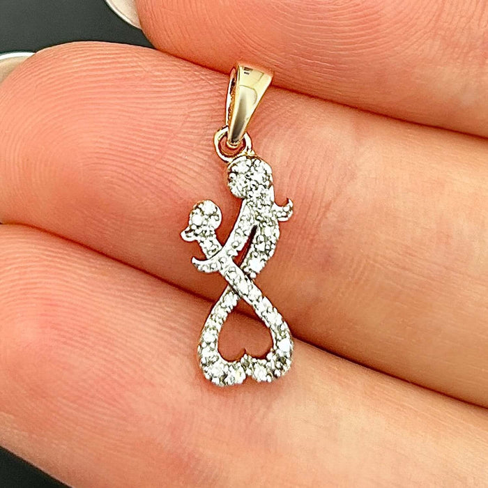 0.15CTW Natural Diamond 10K Real Yellow White Rose Mother Child Heart Pendant - WJD Exclusives