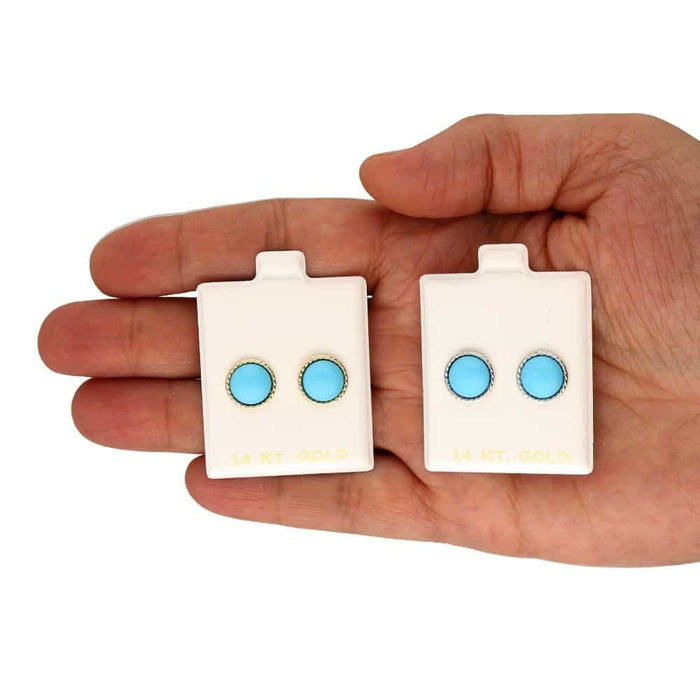 14k Yellow Gold White Gold Twisted Bezel Gemstone Push Back Stud Earrings