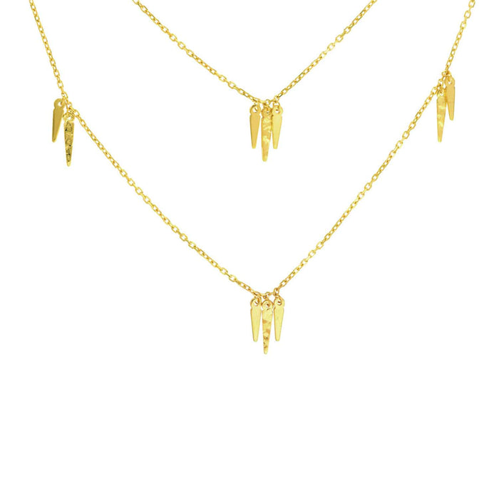 14K Yellow Gold Dangle Icicles Layered Duet Necklace (Hollow) 18" - 22" Adjustable - WJD Exclusives