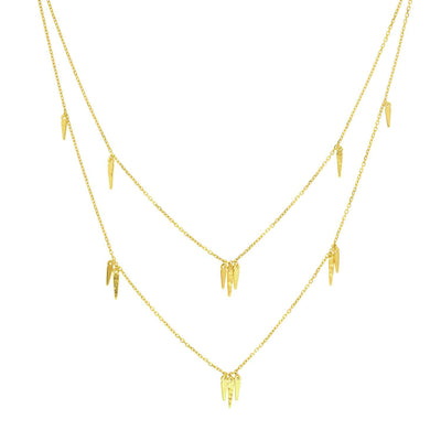 14K Yellow Gold Dangle Icicles Layered Duet Necklace (Hollow) 18" - 22" Adjustable - WJD Exclusives