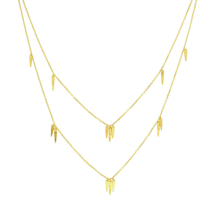 14K Yellow Gold Dangle Icicles Layered Duet Necklace (Hollow) 18" - 22" Adjustable - WJD Exclusives
