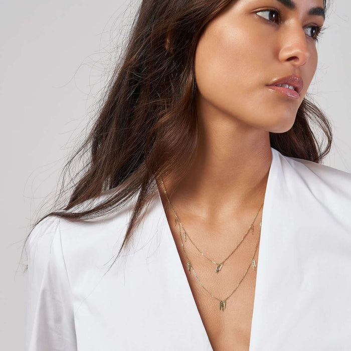 14K Yellow Gold Dangle Icicles Layered Duet Necklace (Hollow) 18" - 22" Adjustable - WJD Exclusives