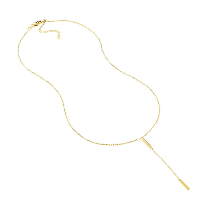 14K Yellow Gold Double 2 - Bar Lariat Necklace (Solid Links) 16" - 18" Adjustable - WJD Exclusives