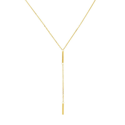 14K Yellow Gold Double 2 - Bar Lariat Necklace (Solid Links) 16" - 18" Adjustable - WJD Exclusives