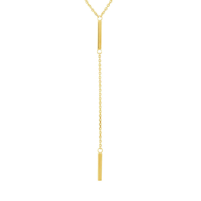 14K Yellow Gold Double 2 - Bar Lariat Necklace (Solid Links) 16" - 18" Adjustable - WJD Exclusives
