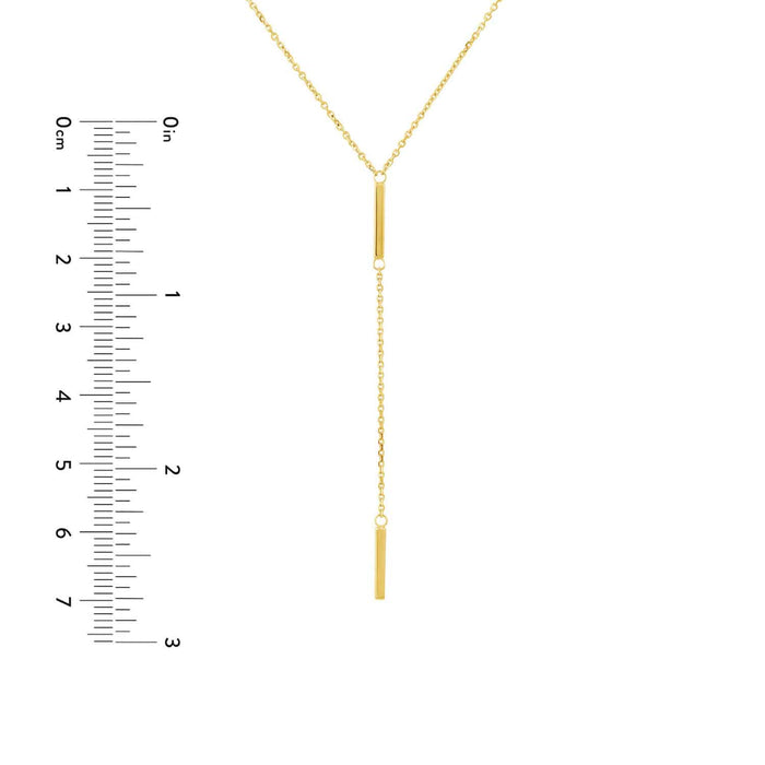 14K Yellow Gold Double 2 - Bar Lariat Necklace (Solid Links) 16" - 18" Adjustable - WJD Exclusives