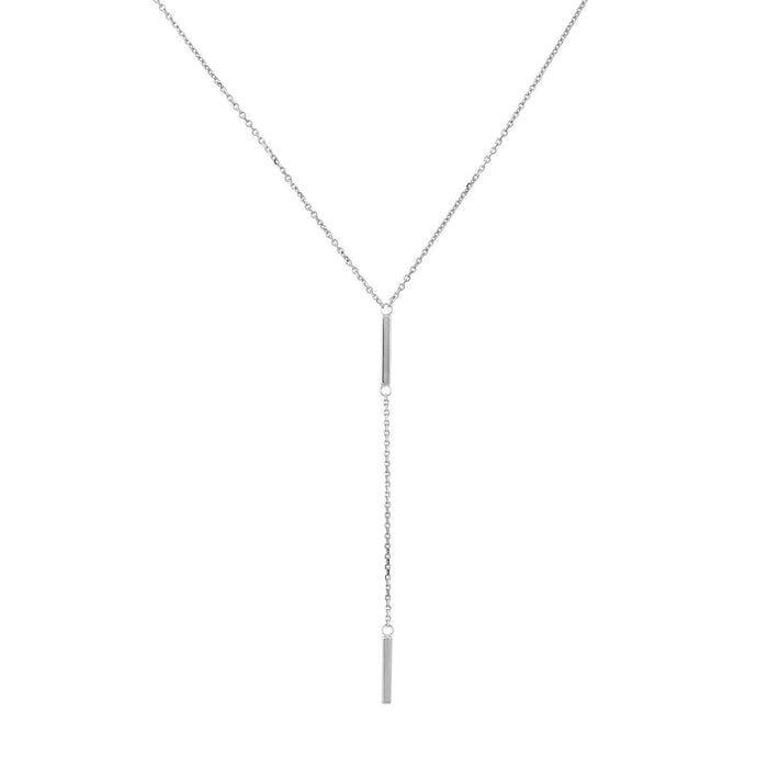 14K Yellow Gold Double 2 - Bar Lariat Necklace (Solid Links) 16" - 18" Adjustable - WJD Exclusives
