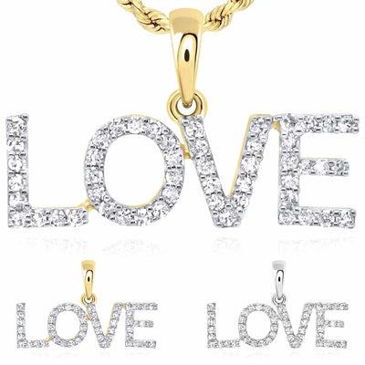 0.20CTW Natural Diamond 10K Gold Yellow White LOVE Pendant - WJD Exclusives