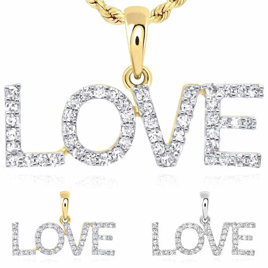 0.20CTW Real Diamond 10K Gold Yellow White LOVE Pendant
