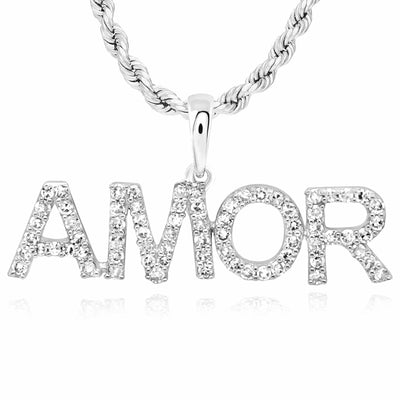 0.25CTW Natural Diamond 10K Gold Love AMOR Pendant - WJD Exclusives