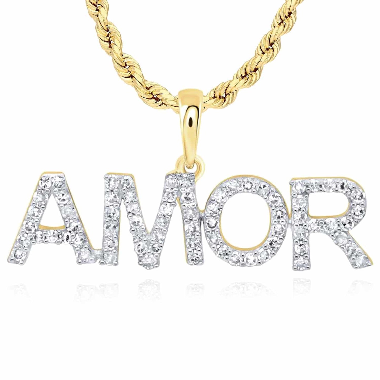 0.25CTW Real Diamond 10K Gold Love AMOR Pendant