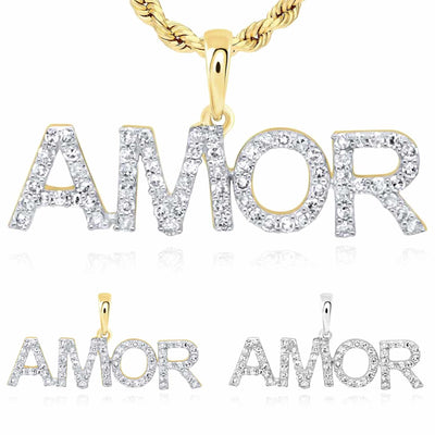 0.25CTW Natural Diamond 10K Gold Love AMOR Pendant - WJD Exclusives