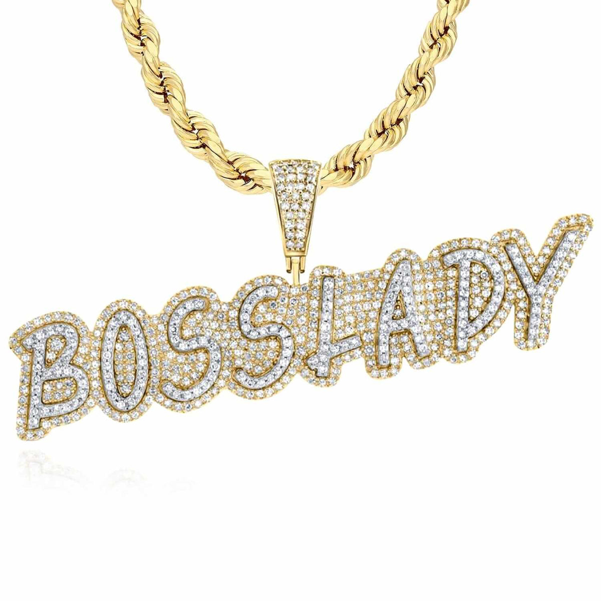 1.50CTW Natural Diamond 10K Gold Yellow Rose BOSS LADY Pendant 0.86" - WJD Exclusives