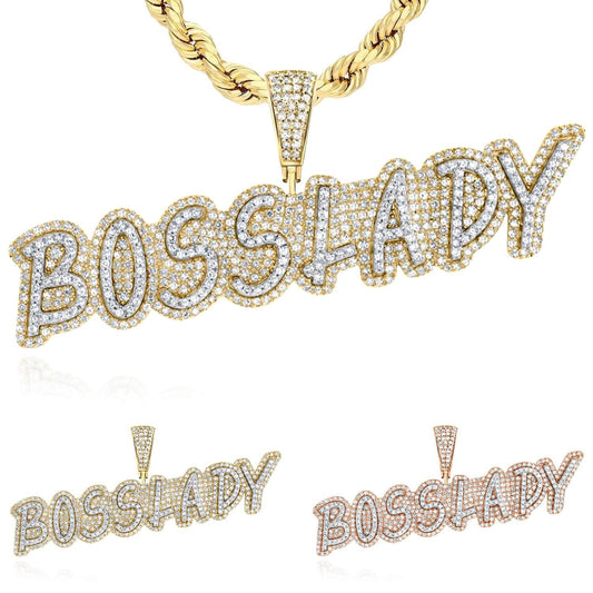 1.50CTW Real Diamond 10K Gold Yellow Rose BOSS LADY Pendant 0.86"