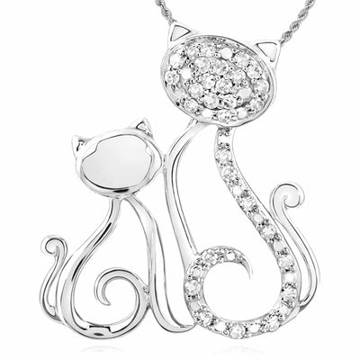 0.12CTW Natural Diamond 10K Gold Yellow White Rose Mother Child Cat Pendant 0.8" - WJD Exclusives