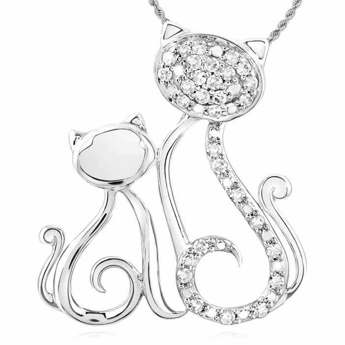 0.12CTW Natural Diamond 10K Gold Yellow White Rose Mother Child Cat Pendant 0.8" - WJD Exclusives