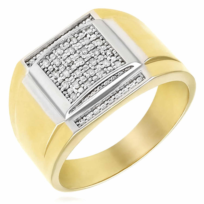 0.25CTW Natural Diamond 10K Yellow Gold Square Signet Ring - WJD Exclusives