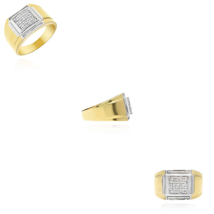 0.25CTW Natural Diamond 10K Yellow Gold Square Signet Ring - WJD Exclusives