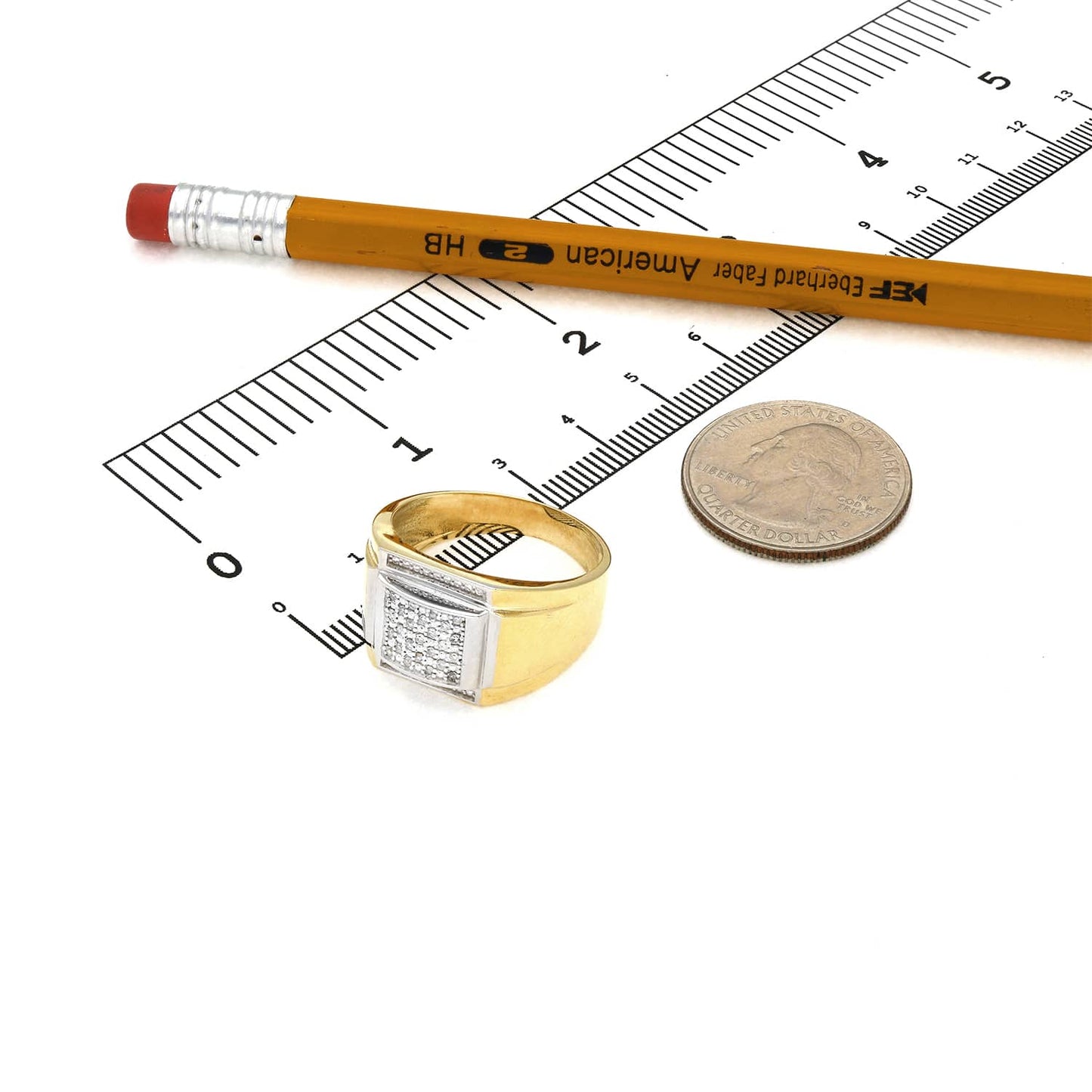0.25CTW Real Diamond 10K Yellow Gold Square Signet Ring