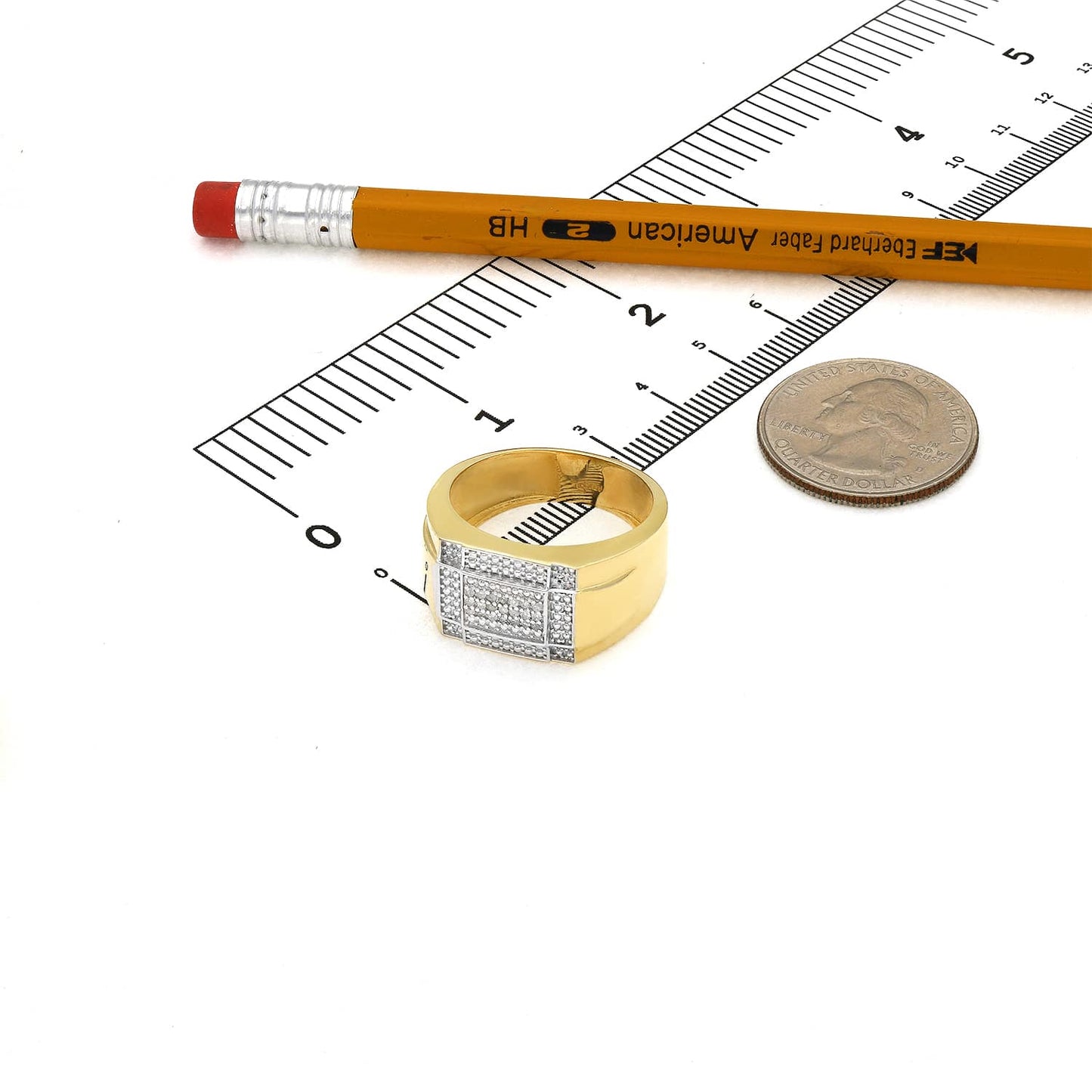 0.21CTW Real Diamond 10K Gold Two-Tone Rectangular Sections Men's Signet Ring