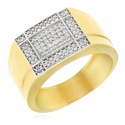 0.21CTW Natural Diamond 10K Gold Two - Tone Rectangular Sections Men's Signet Ring - WJD Exclusives