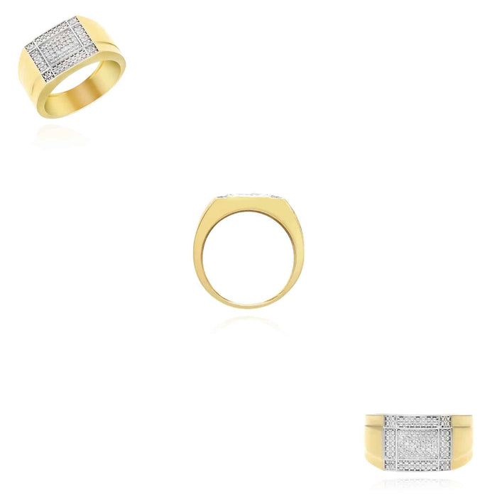 0.21CTW Natural Diamond 10K Gold Two - Tone Rectangular Sections Men's Signet Ring - WJD Exclusives