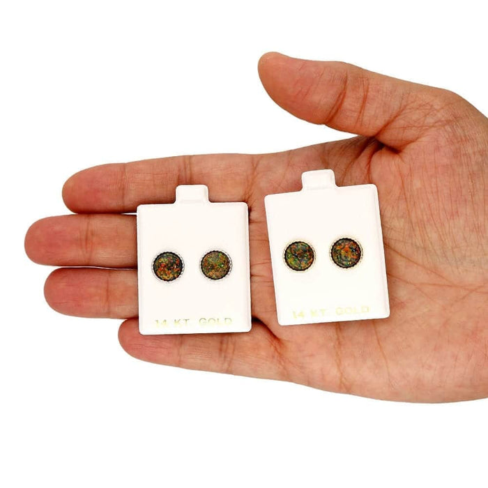 14k Yellow Gold White Gold Twisted Bezel Fire Opal Push Back Stud Earrings
