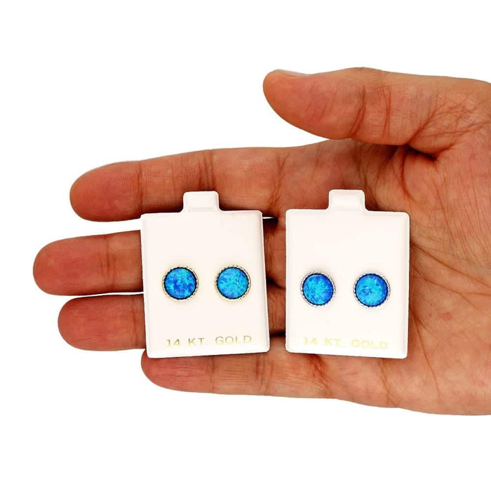 14k Yellow Gold White Gold Twisted Bezel Fire Opal Push Back Stud Earrings