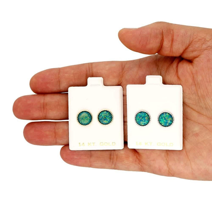 14k Yellow Gold White Gold Twisted Bezel Fire Opal Push Back Stud Earrings