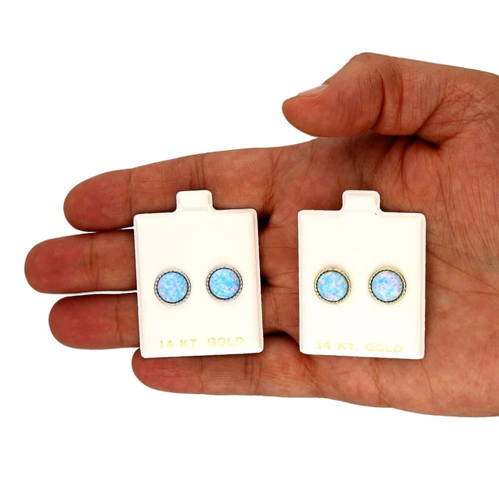 14k Yellow Gold White Gold Twisted Bezel Fire Opal Push Back Stud Earrings